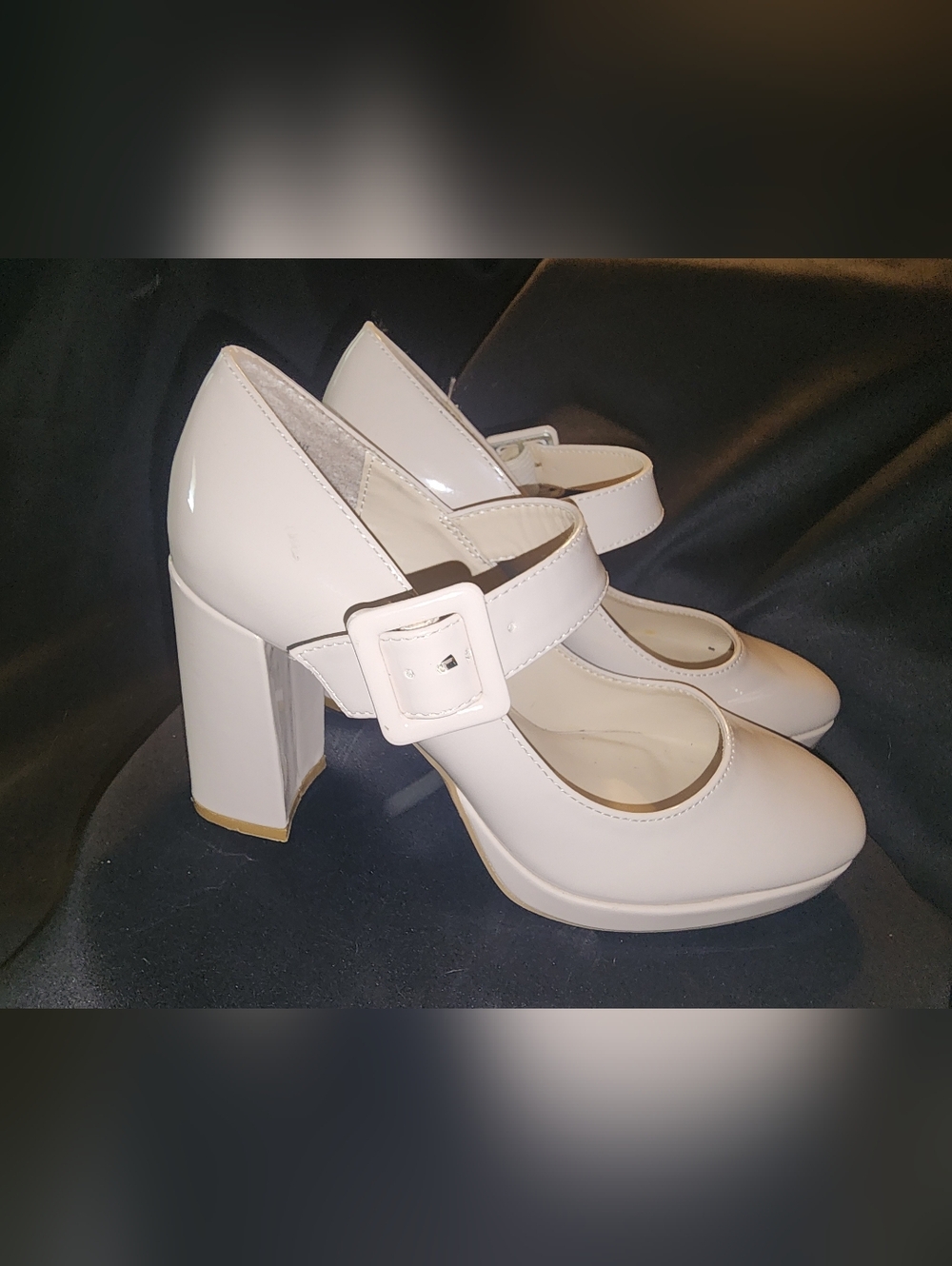 Madden Girl White Patent Mary Jane Block Heel Pumps